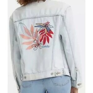 Levis Ex-Boyfriend Embroidered Floral Denim Light Wash Trucker Jacket Size XL